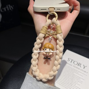 哭娃手机链挂绳正版包包挂件重工编织挂手腕耐用短手绳棕色dimoo萌粒钥匙可爱sp链条短款原创潮牌挂饰盲盒壳