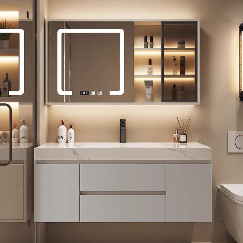 定制73/83/93/103/113CM轻奢风岩板陶瓷无缝盆浴室柜组合洗手盆柜