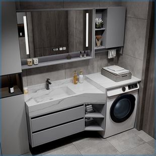 岩板洗衣机一体柜卫生间小户型切角浴室柜斜角定制洗手台洗脸盆柜