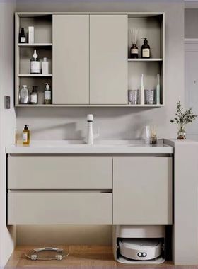 基站款风水镜浴室柜陶瓷一体盆73CM83公分93/103/113CM洗脸盆定制