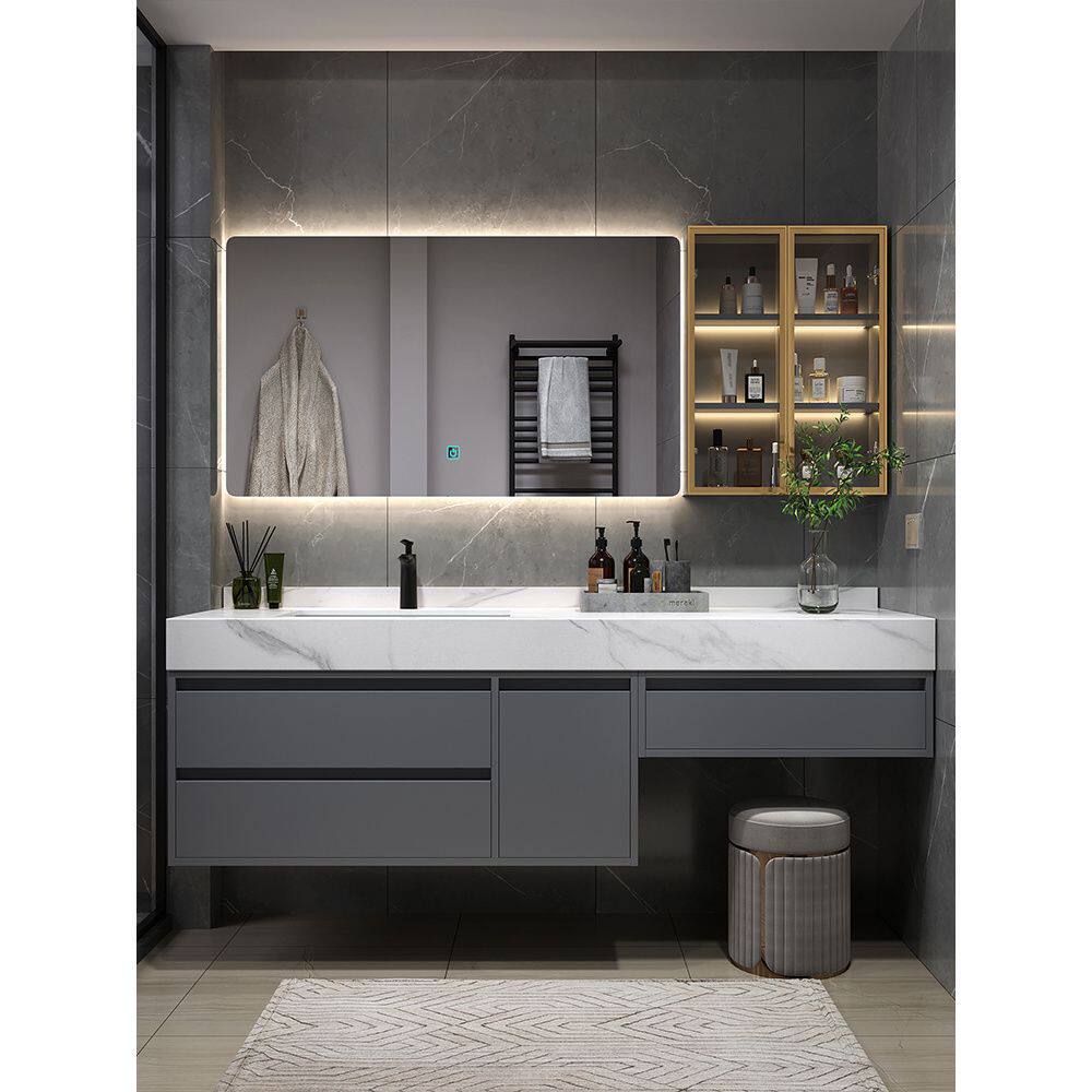 轻奢岩板现代简约智能梳妆台浴室柜组合卫生间洗漱台手盆套装定制