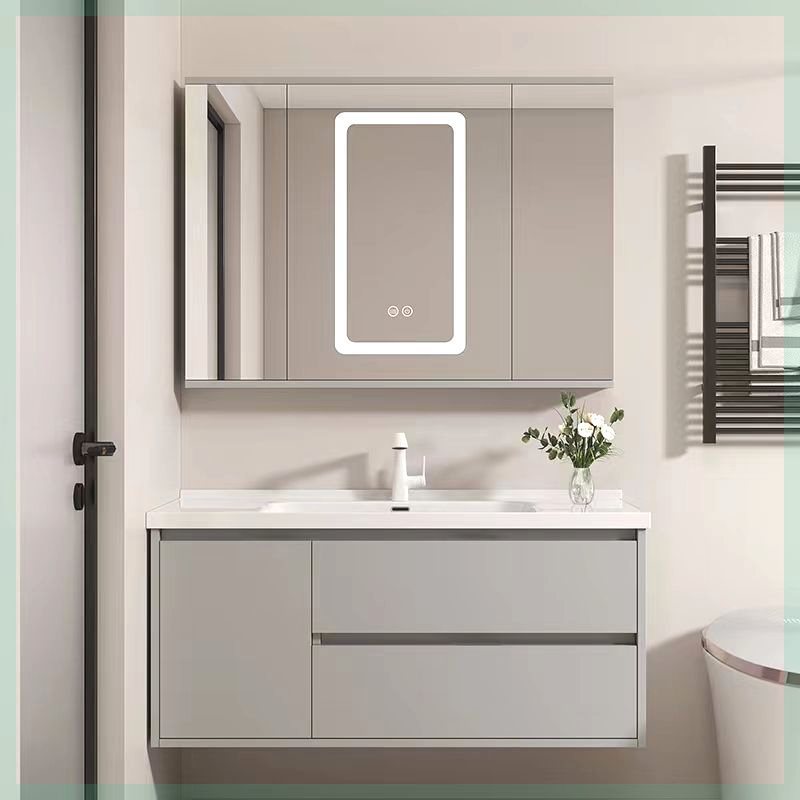 推拉风水镜陶瓷一体盆蜂窝铝浴室柜68/78cm88/98/108/118CM洗漱台