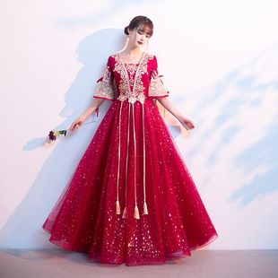 大码敬酒服新娘结婚秀禾服连衣裙胖mm显瘦遮肚回门宴会晚礼服女