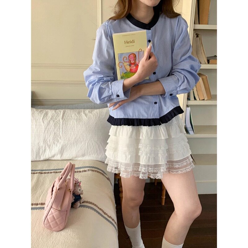 高智欧尼撞色竖条纹衬衫