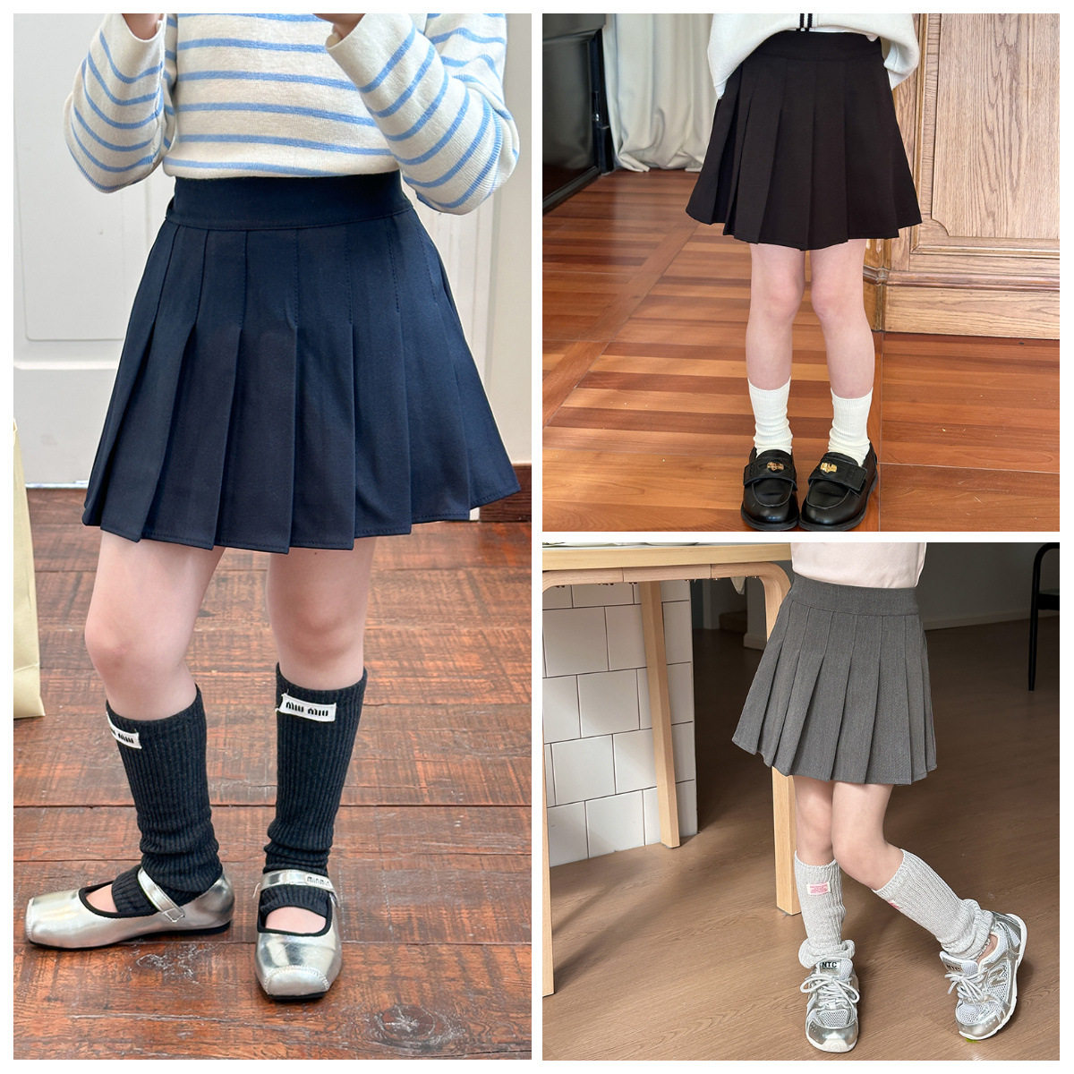 艾摩贝贝学院风女童百褶裙