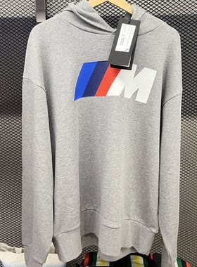 宝马新款M运动连帽衫BMW男女通用卫衣休闲三色大标志套头衫浅灰色