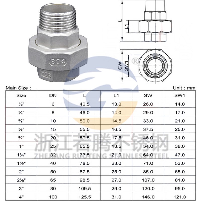 304不锈钢内外丝活接由任316精铸六角螺纹油拧活节油任丝扣牙接头