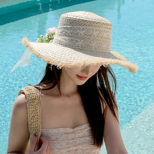 台州温岭夏季草帽女遮阳飘带