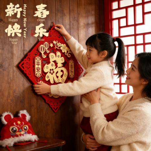 2026马年立体无纺布福字门贴春节新年过年背景墙氛围装饰福字门画