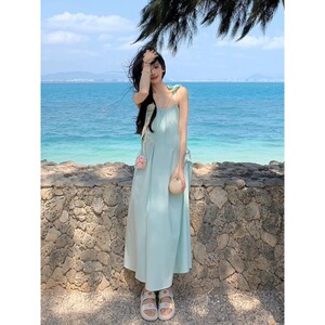 薄荷曼波春季长裙法式吊带裙连衣裙女三亚海边度假沙滩小个子长裙
