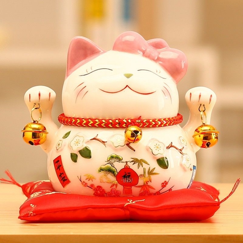 招财猫小摆件店铺开业礼物车载办公室创意家居客厅陶瓷存钱储蓄罐