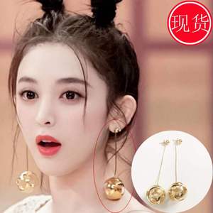 喜欢你我也是古力娜扎同款耳环 2020时尚金色球球吊坠新款