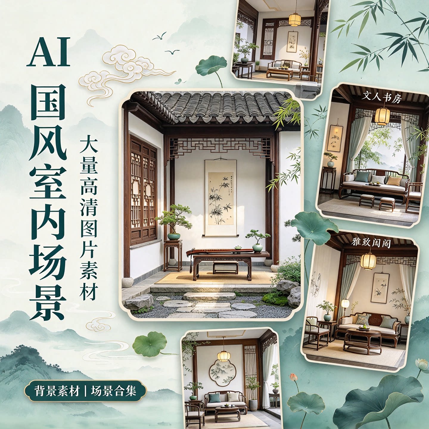 AI绘画含关键词-古风室内场景图高清壁纸设计参考国风插画