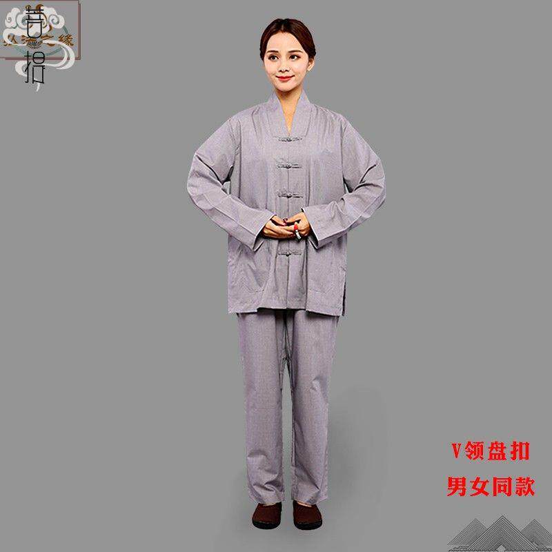 2023年僧衣海清居士服女和尚服夏季男棉麻僧服纯棉立领套装禅修服