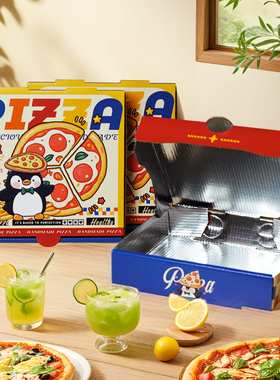小企鹅铝膜披萨盒打包外卖商用7891012英寸pizza设计定制批发新品