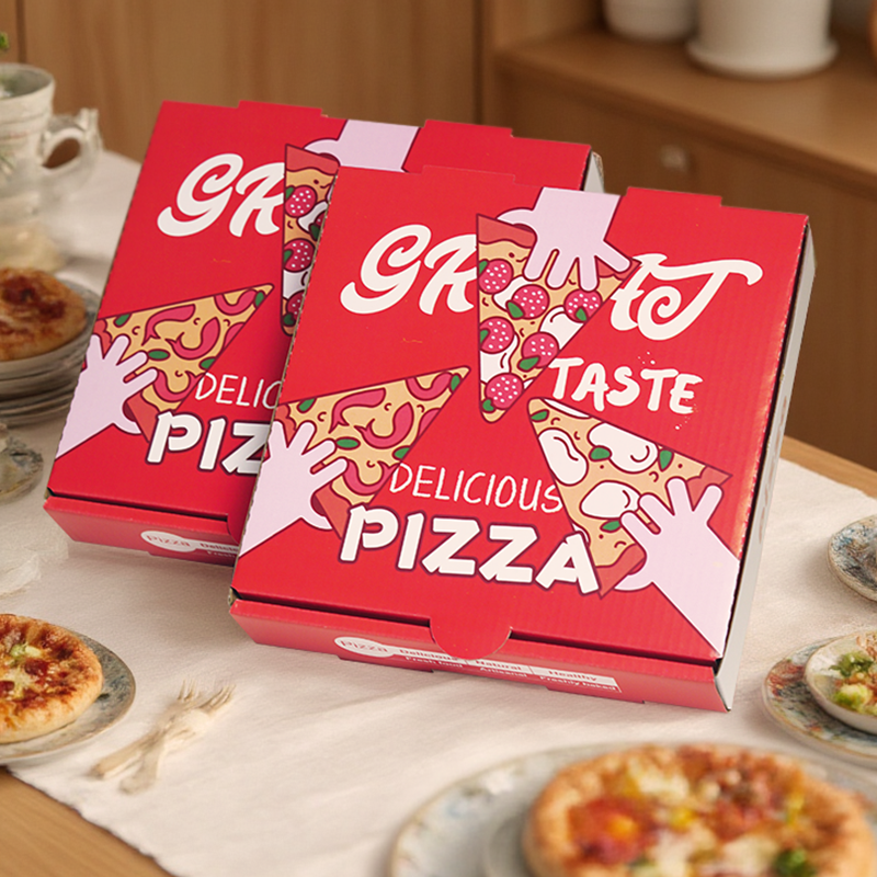 红色一次性通用披萨盒打包盒外卖