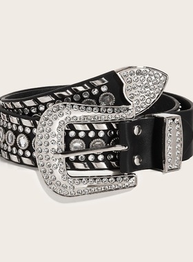 水钻腰带y2k辣妹轻亚穿搭皮带亚文化黑色欧美朋克风爆钻unclecm