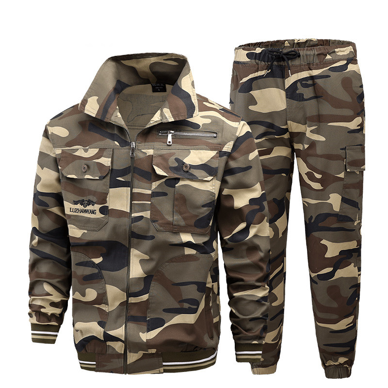 夏季薄款纯棉工作服套装男迷彩服耐磨防烫电焊工地建筑汽修劳保服