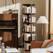 旋转书架360度客厅置物架落地实木简约转角书柜儿童绘本收纳架子