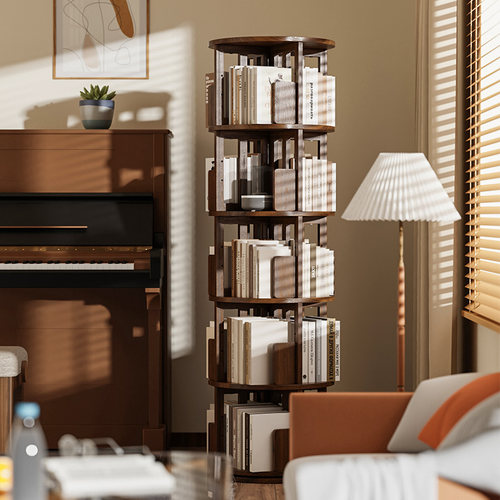旋转书架360度客厅置物架落地实木简约转角书柜儿童绘本收纳架子