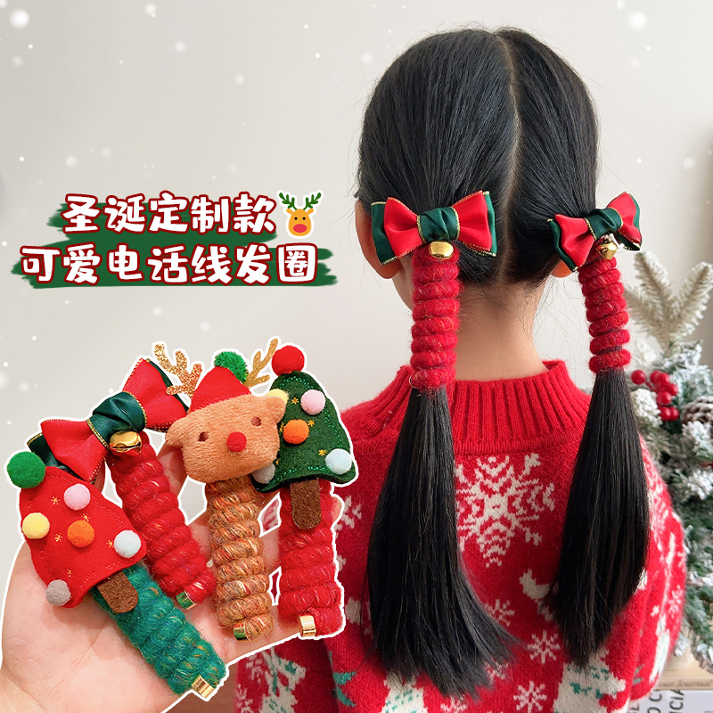 圣诞节发饰儿童电话线发圈