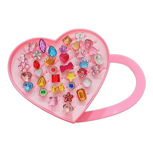 儿童戒指韩版爱莎公主首饰小女孩水钻指环宝宝可爱玩具饰品爱心盒