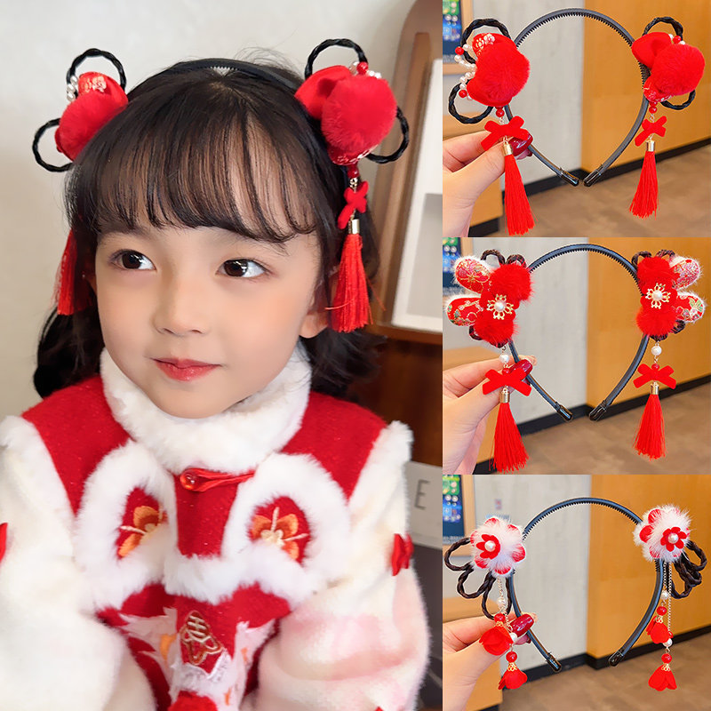 汉服头饰女儿童古风假发辫子发箍