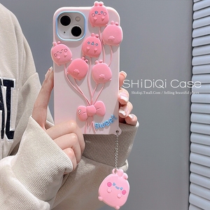 呆萌卡通粉色气球兔子吊坠适用iphone14ProMax苹果14plus手机壳13pro新款12硅胶11女xsmax软xr创意网红防摔套