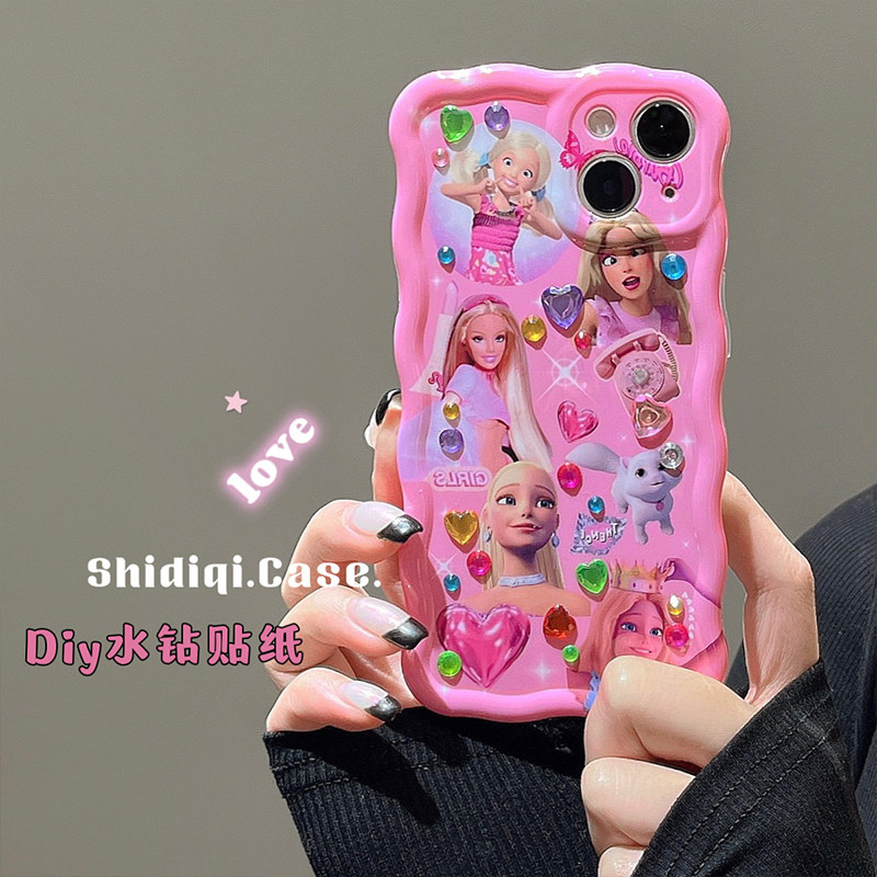 粉色卡通艾莎公主DIY贴钻适用iphone14promax手机壳苹果13新款13pro软硅胶12pro女14pm可爱芭比娃娃11防摔套
