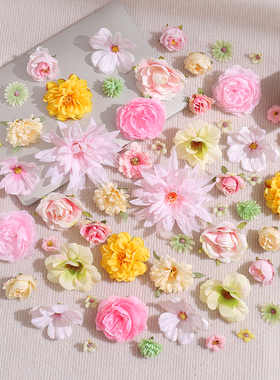 橙色系仿真花假花绢花花头手工diy材料包古风汉服簪花头饰配件