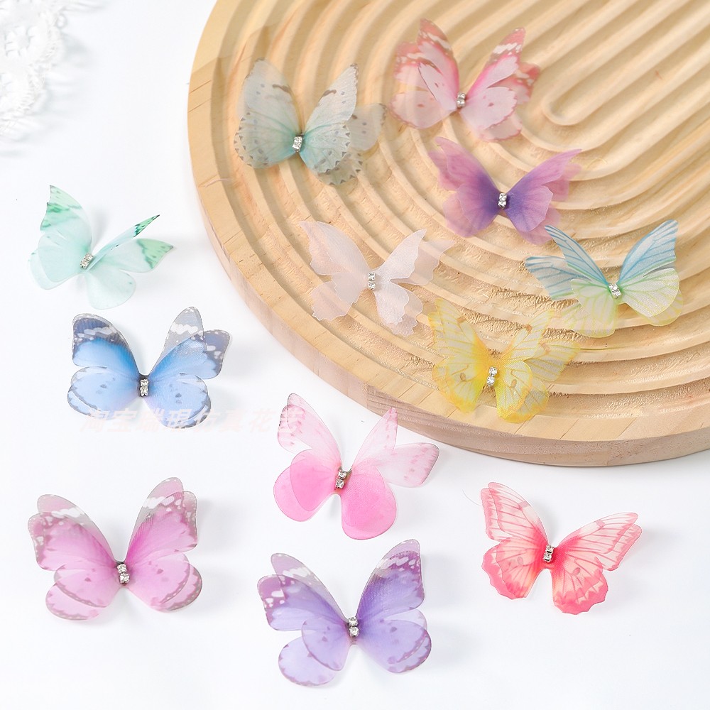 带钻双层立体古风5cm蝴蝶薄纱