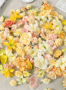 黄色系混搭仿真花朵 假花绢花 diy手作簪花头饰学士帽花环材料包