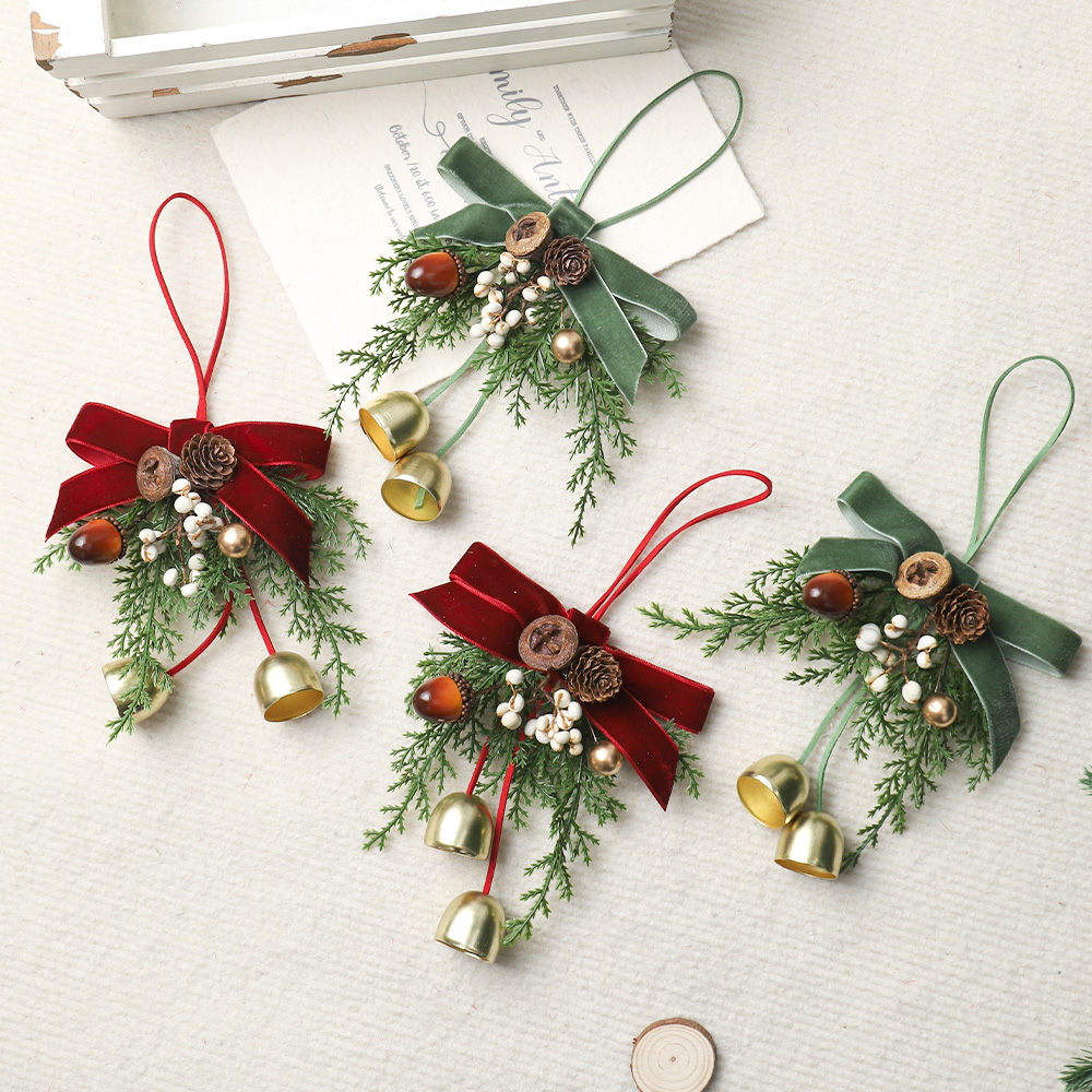 圣诞绒带蝴蝶结铃铛diy装饰挂件