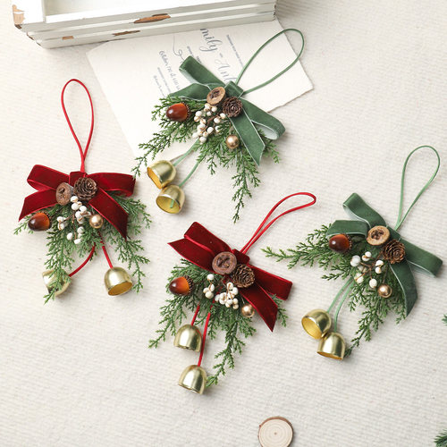 圣诞绒带蝴蝶结铃铛diy装饰挂件