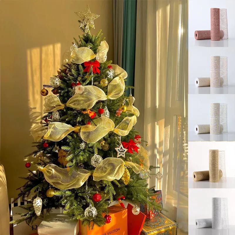 圣诞节装饰品 圣诞树装饰丝带彩带 圣诞布置PP网纱丝带蝴蝶结挂件