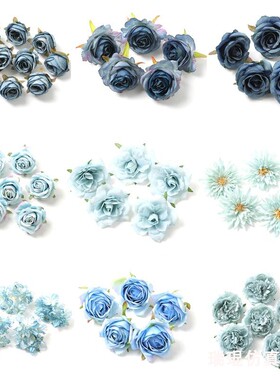 蓝色系仿真花朵玫瑰 假花绢花 diy手工花环材料 汉服头饰发夹配件