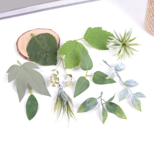 仿真树叶子塑料水草diy配件丝印