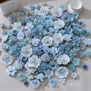 饰 汉服古风手作簪花头饰装 仿真蓝色系混搭花朵花头 diy手工材料