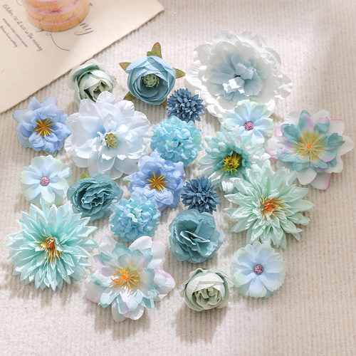 蓝色系仿真花朵组合套餐假花绢花
