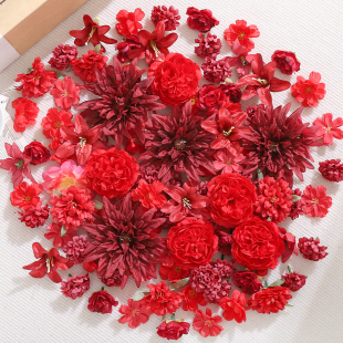 仿真花红色组合花朵材料包 假花 绢花 diy手作花环簪花头饰材料