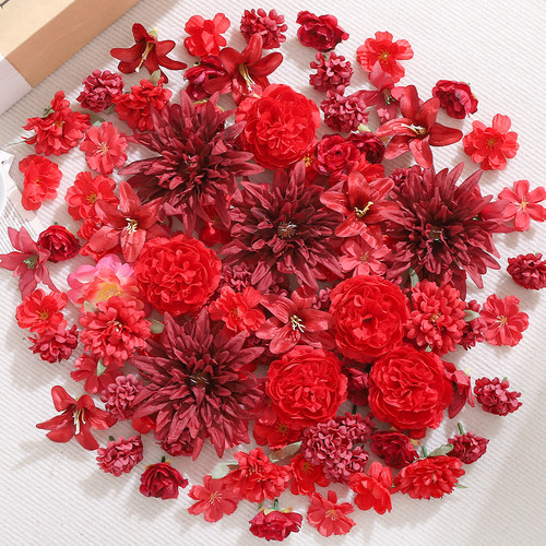 仿真花红色组合花朵diy材料包