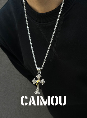 CAIMOU十字架项链金单环设计不锈钢链轻奢小众街头配饰吊坠个性
