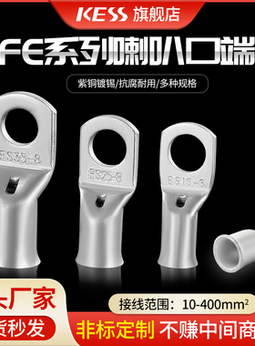 ES铜管端子紫铜镀锡TFE型带喇叭口加厚铜管冷压端子喇叭口铜鼻