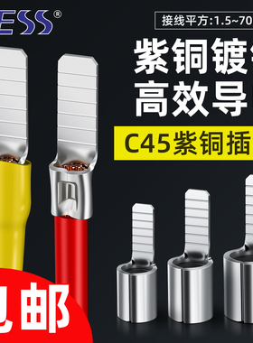 C45紫铜插片插针空开接线端子线鼻子压线钳冷压端子电线快速接头