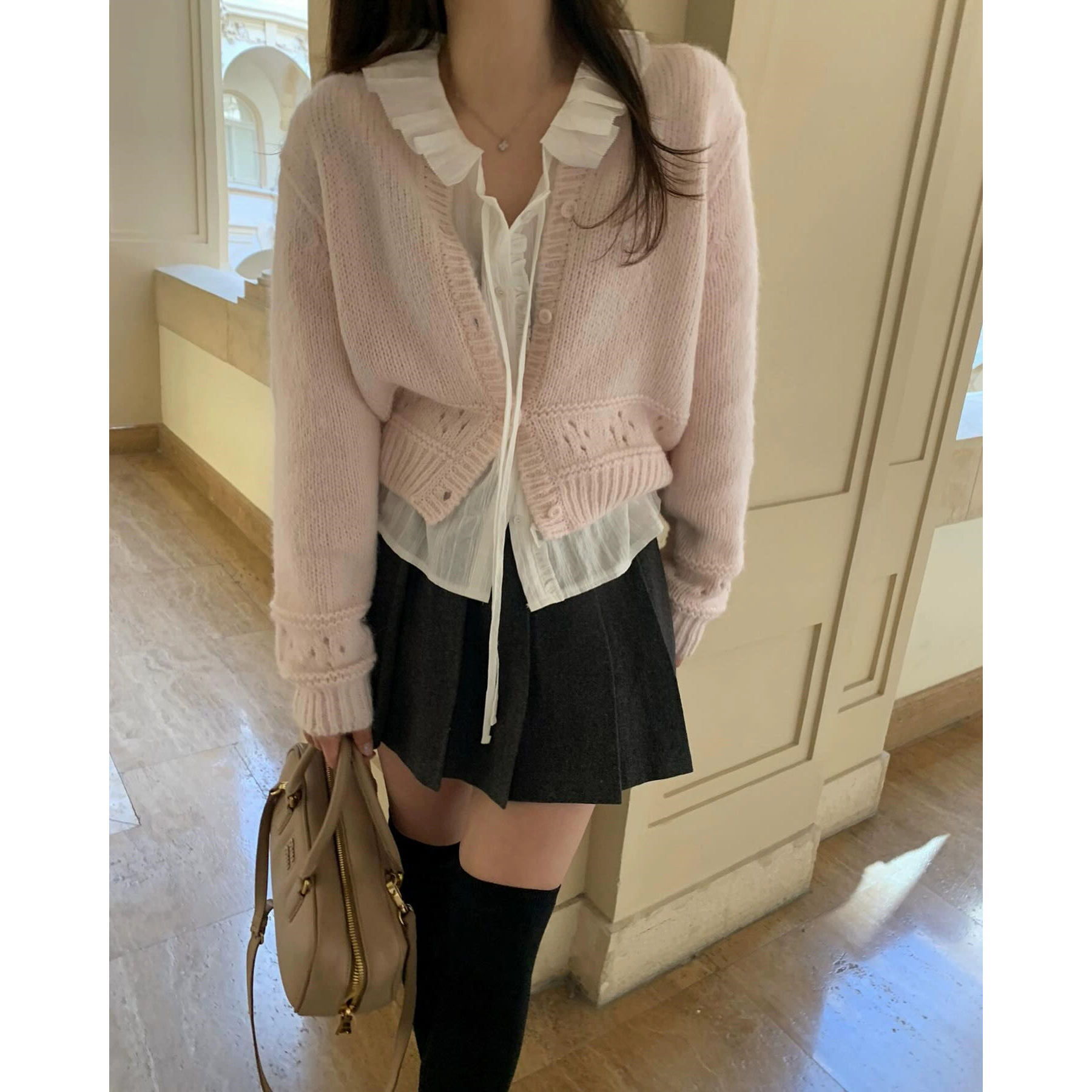 VERIDIAN DEW-韩国pretty yo*ng thing镂空宽松 温柔针织开衫