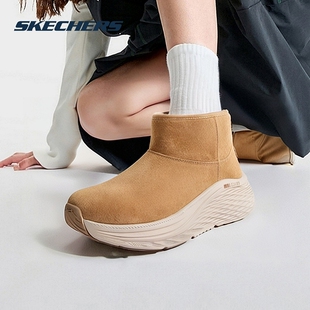 斯凯奇加绒女鞋棉鞋春季新款加厚保暖雪地靴黄色防滑短靴休闲靴子