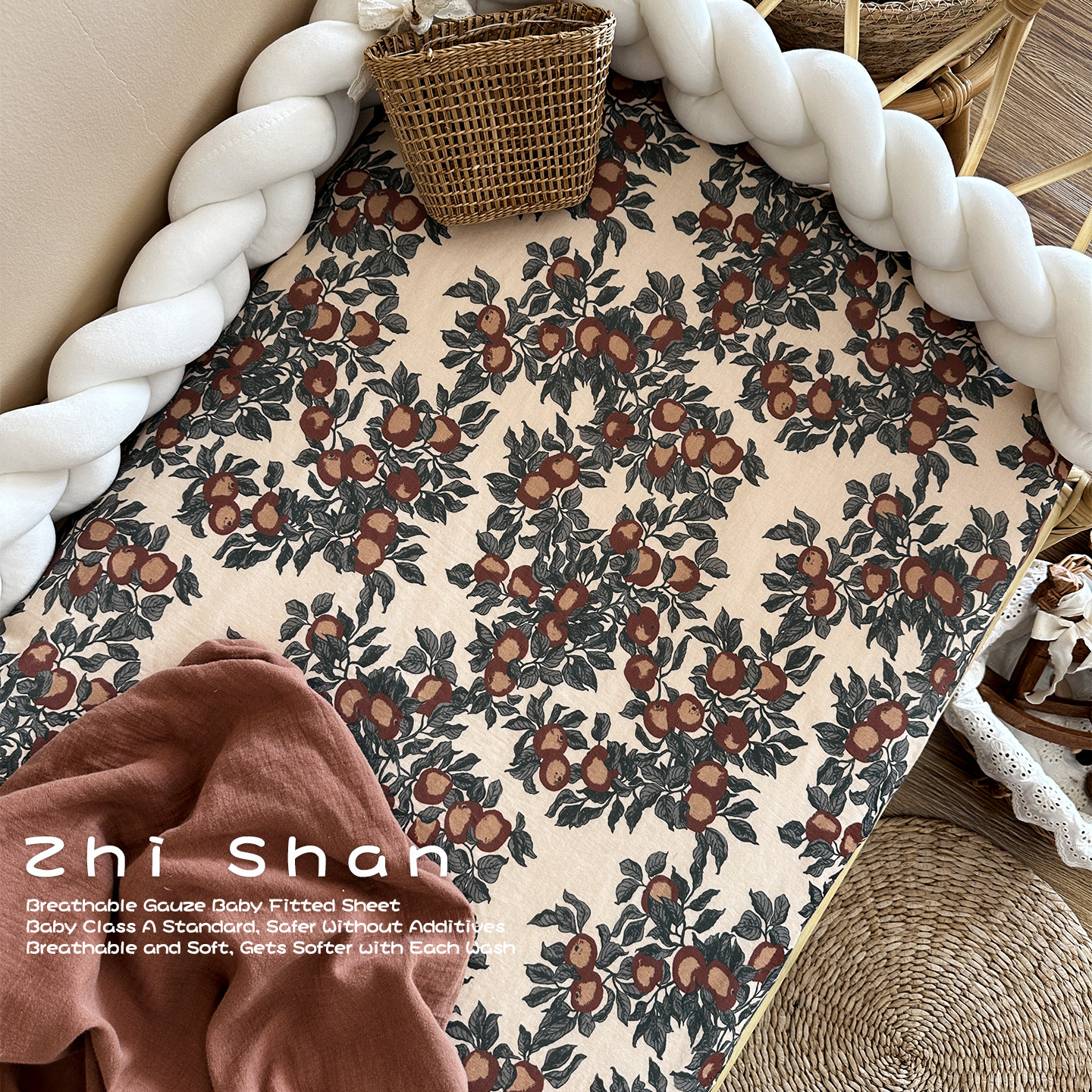 婴儿床床笠a类纯棉初生宝宝床单加小拼接床垫套罩儿童床罩双层纱