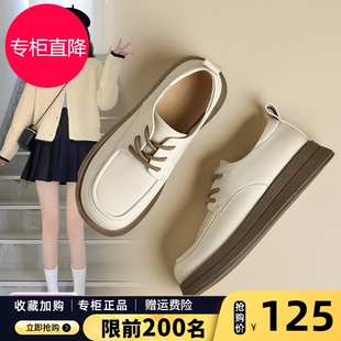 ZHR乐福鞋女2025新款白色圆头英伦风平底小皮鞋休闲通勤系带女鞋