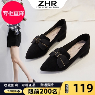 中跟浅口乐福鞋 尖头蝴蝶结职业女鞋 夏 女2025春秋新款 ZHR粗跟单鞋