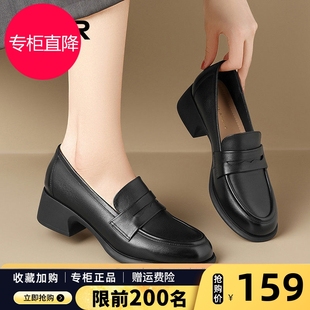 头层牛皮小皮鞋中跟2025春秋新款女鞋软底黑色乐福鞋复古真皮单鞋